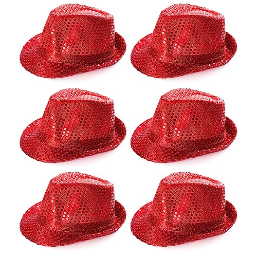 Roter Trilby-Hut, roter Pailletten-Fedora-Hut, 1920er-Jahre, Gangster-Kostüm, Unisex-Accessoire, perfekt für Sportveranstaltungen, Tanzshows, Partys und Kostümveranstaltungen, 6 Stück von I LOVE FANCY DRESS