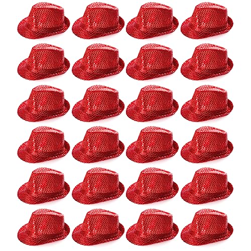 Roter Trilby-Hut – Roter Pailletten-Fedora-Hut 1920er Jahre Gangster-Kostüm, Unisex-Accessoire – perfekt für Sportveranstaltungen, Tanzshows, Partys und Kostümveranstaltungen – 24 Stück von I LOVE FANCY DRESS