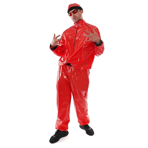 Rotes Rapper-Kostüm – Größe S – Roter & schwarzer Muschelanzug und passender Hut – lustiges Rapper-Kostüm für Halloween, Junggesellenabschied von I LOVE FANCY DRESS