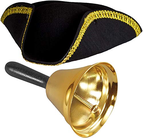 SCHWARZER DREISPITZ HUT MIT EINEM GOLDENEN KORDEL RAND UND EINER GOLDENEN GLOCKE WIE DIE MITTELALTERLICHEN STADTSCHREIER= VON ILOVEFANCYDRESS® von I LOVE FANCY DRESS