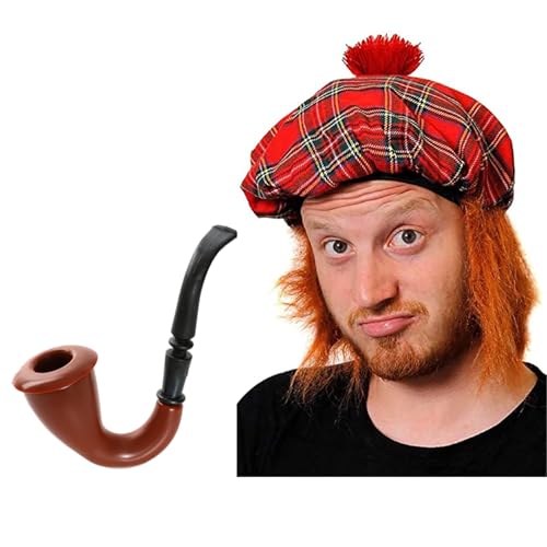 Schottisches Kostümzubehör-Set für Erwachsene – roter Tartan-Tam-O-Shanter Hut und falsche Pfeife – Erwachsene Schottland Burns Night Kostümzubehör von I LOVE FANCY DRESS