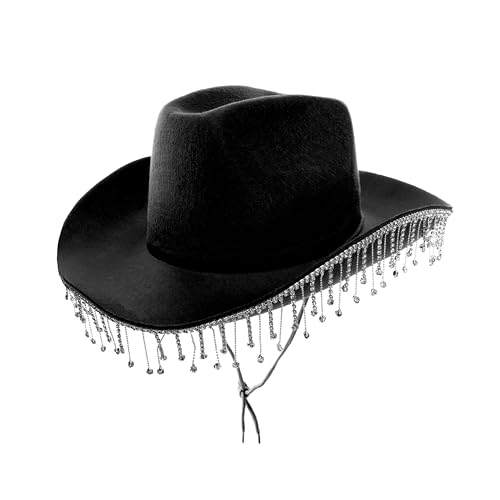 Schwarzer Cowboyhut mit Strasssteinen, schwarzer Cowboy mit Diamant-Details, perfekt für Musikveranstaltungen und andere Kostümveranstaltungen, 1 Stück von I LOVE FANCY DRESS