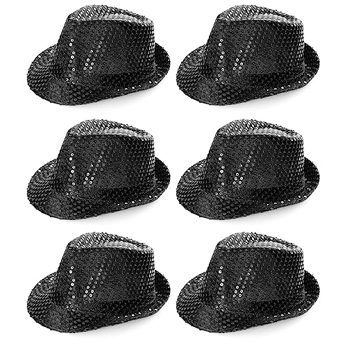 Schwarzer Trilby-Hut, schwarze Pailletten, Fedora-Hut, 1920er-Jahre, Gangster-Kostüm, Unisex-Accessoire, perfekt für Sportveranstaltungen, Tanzshows, Partys und Kostümveranstaltungen, 6 Stück von I LOVE FANCY DRESS