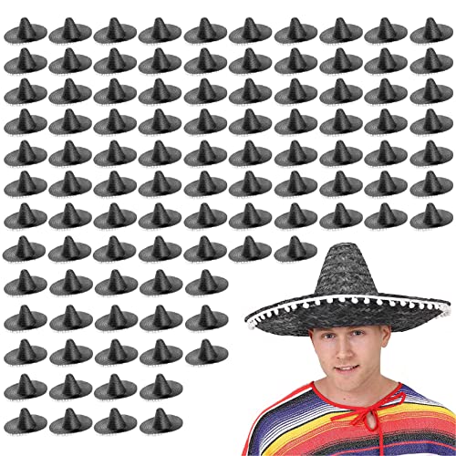 Schwarzer mexikanischer Sombrero – 100 Stück – Stroh-Sombrero mit weißen Pompons – Strohhut Kostüm ideal für Junggesellenabschied, Sommer, Strandparty, Großhandel Bulk von I LOVE FANCY DRESS