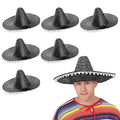 Schwarzer mexikanischer Sombrero – 48 Stück – Stroh-Sombrero mit weißen Pompons – Strohhut Kostüm ideal für Junggesellenabschied, Sommer, Strandparty, Großhandel Bulk von I LOVE FANCY DRESS