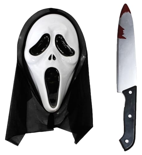 Screamer Halloween Zubehör Set - Screamer Maske und Fake Blutiges Messer - Erwachsene Halloween Kostüm Zubehör Set von I LOVE FANCY DRESS