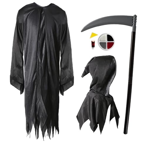 Sensenmann-Kostüm für Kinder, groß, schwarz, zerrissene Robe, Kunststoff-Sense und Gesichtsfarbe – Halloween-Kostüm für Kinder Sensenmann-Kostüm für Kinder, groß, schwarz, zerrissene Robe, Kunststoff-Sense und Gesichtsfarbe – Halloween-Kostüm für Kinder von I LOVE FANCY DRESS