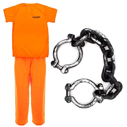 Gefangenen-Kostüm für Erwachsene, Unisex, oranges Top und passende orange Hose, Polizei und Räuber, Halloween-Verkleidung, Größe XS Gefangenen-Kostüm für Erwachsene, Unisex, oranges Top und passende orange Hose, Polizei und Räuber, Halloween-Verkleidung, Größe XS von I LOVE FANCY DRESS