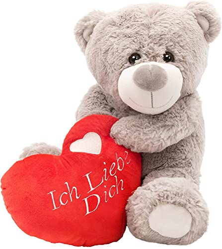 Teddybär mit Aufschrift "I love you", groß, 41 cm, weiches graues Plüschtier mit rotem Liebesherz mit "Ich Liebe Dich"-Stickerei, perfekt für Valentinstag, Muttertag von I LOVE FANCY DRESS