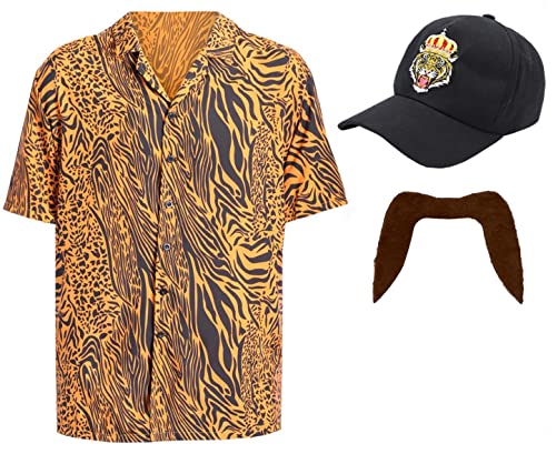 Tiger King Kostüm - XL - Tiger Print Shirt, Hut und brauner Tash - Erwachsene Joe Exotische Kult Icon Halloween Kostüm von I LOVE FANCY DRESS