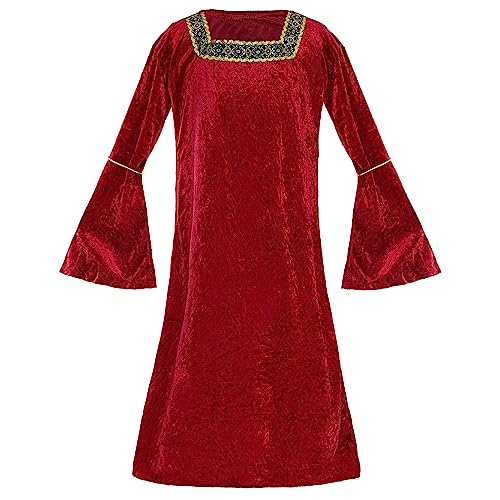 Tudor-Prinzessinnen-Kostüm für Mädchen, Größe M, rotes Velourskleid mit goldenen Details an Ärmeln und Ausschnitt, historisches Prinzessinnen-Kostüm für Kinder von I LOVE FANCY DRESS