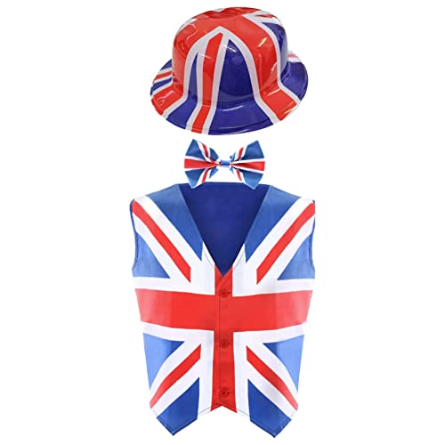 Union Jack Kostüm für Erwachsene – XXX-Large – Union Jack Weste + Union Jack Fliege und Union Jack Bowler Hut – König Krönung Kostüm von I LOVE FANCY DRESS