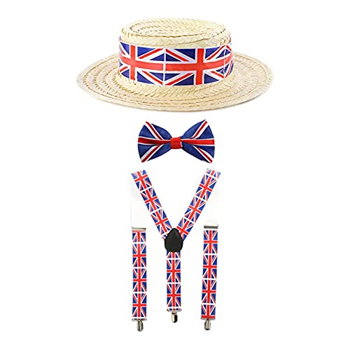 Union-Jack-Zubehör-Set – Hosenträgern, Fliege und Bootshut für Erwachsene, Königskrönung, VE-Tag, Straßenparty, Faschingskostüm von I LOVE FANCY DRESS