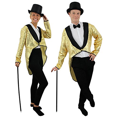 Unisex-Kostüm mit goldfarbenen Pailletten und schwarzen Pailletten, perfekt für jede Bühne, Tanzshow, Zirkus, Master, Cabaret, Größe L, Größe 46-48, Brustumfang bis 111,8 cm von I LOVE FANCY DRESS