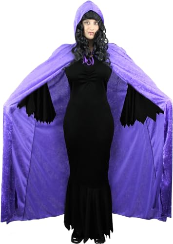 Vampir-Kostüm-Set für Damen, Vampirkleid, schwarzes Vampirkleid + farbiger Velours-Umhang, Damen-Vamp (UK 22–24, violetter Umhang) von I LOVE FANCY DRESS