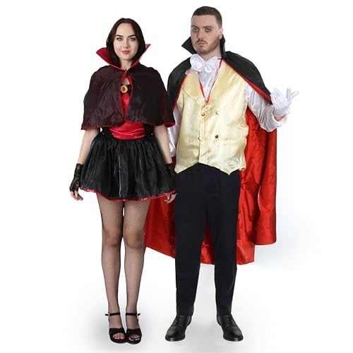 Vampir-Paar-Kostüm für Erwachsene, Herren, Größe M, Damen, Größe XS, Vampirkostüm für Herren, mit Weste und Umhang, Vampirkleid mit Umhang, Erwachsenenkostüme für Halloween von I LOVE FANCY DRESS