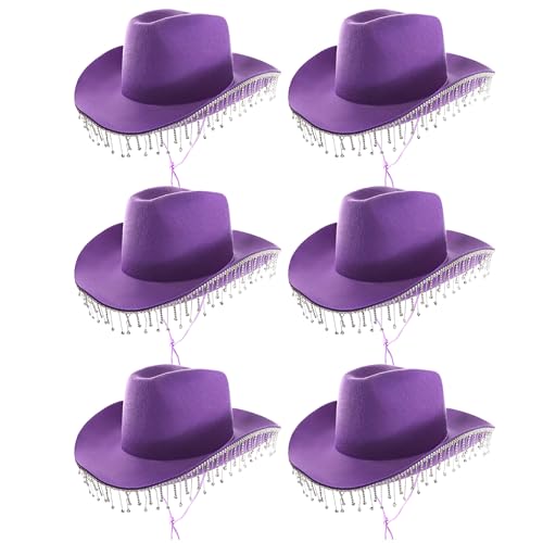 Violetter Cowboyhut mit Strasssteinen, lila Cowboy mit Diamant-Details, perfekt für Musikveranstaltungen und andere Kostümveranstaltungen, 6 Stück von I LOVE FANCY DRESS