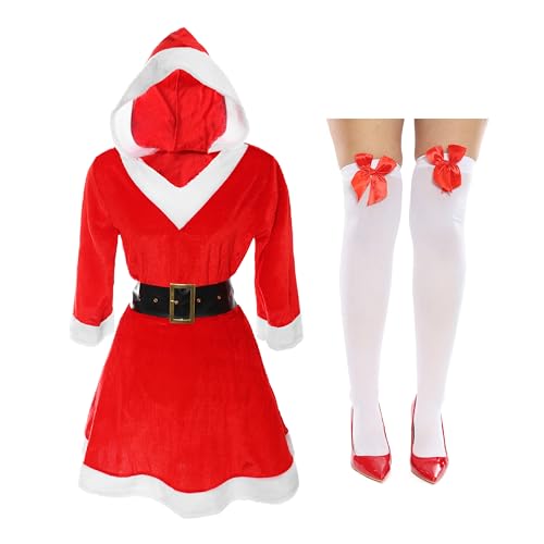 Weihnachtskleid mit weißen Strümpfen – Größe M – perfekt für Weihnachtsfeiern und Kostümpartys von I LOVE FANCY DRESS