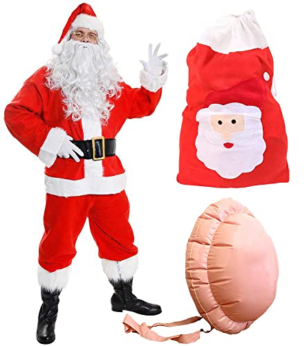 Weihnachtsmann-Kostüm für Herren, Deluxe-Weihnachtsmann-Kostüm, 12-teilig, Velours-Qualität, rote Weihnachtsmannjacke und Hose, plus Zubehör, Weihnachtsmann-Nikolaus-Plüsch-Outfit von I LOVE FANCY DRESS