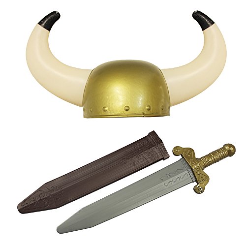 Wikinger Helm KOSTÜM VERKLEIDUNG-AUCH MIT Schwert ODER Thor Hammer= KOSTÜM ZUBEHÖR Ragnar=ZUBEHÖR NORDMANN VERKLEIDUNG Fasching Karneval Party- 4 VIKINGER HELME + 4 SCHWERTER MIT Scheide von I LOVE FANCY DRESS