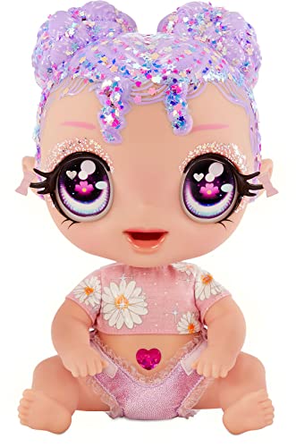 MGA Glitter Babyz - LILA WILDBLOOM - Babypuppe mit 3 magischen Farbwechseln durch eiskaltes Wasser - mit lila Glitzer-Haar, Wildblumen-Outfit, Windel, Flasche und Schnuller - Für Kinder ab 3 Jahren von MGA Entertainment