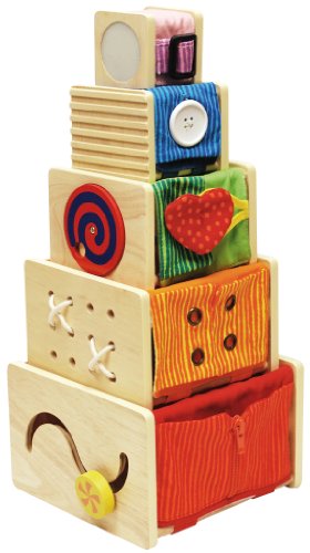 I'm Toy 108871 Multi-Spielkisten-5 stapelbare Holzkistchen mit vielen Möglichkeiten die sensorischen Fähigkeiten zu fördern von I'm Toy