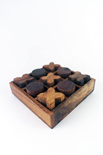 IAMSIAMZ Tic Tac Toe Holz-Klassiker-Spiel, 10,2 x 10,2 cm, Reisebrett für Heimdekoration, Zimmer, Geschenkset, Kaffeepause, Familienzeit (natürlich) von IAMSIAMZ