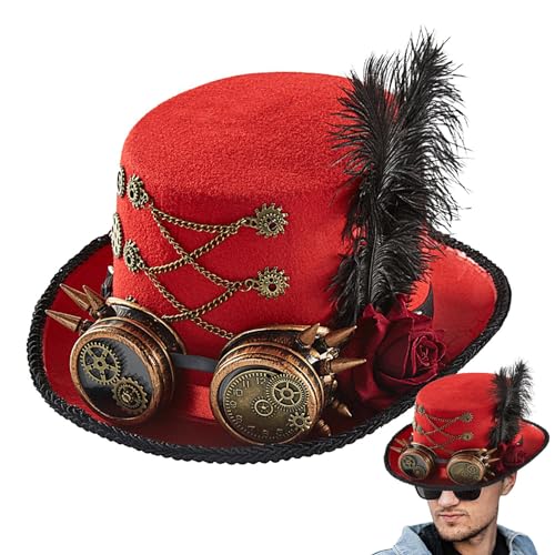 IAZE Steampunk Top Hüte mit Brille, Unisex Gothic Karneval Top Hüte Kostüm Dicker Filz Steampunk Zubehör für Fasching Cosplay Film Requisiten Dress-up von IAZE