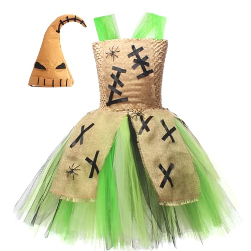 IBAKOM Halloween Kostüm Kinder 2 tlg. Cospaly Outfit Mädchen Tüll Kleid + Hut Film Kostüm Teufelskostüm Monster Dress Up Für Fasching Karneval Festival Rave grün 10-12 Jahre von IBAKOM