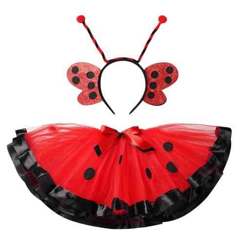 IBAKOM Halloween Kostüm Kinder Marienkäfer Kostüm Bienenkostüm für Mädchen Tüllrock Tütü Rock + Kopfbedeckung Tier Cosplay Kostüm Faschingskostüm Für Party Karneval Marienkäfer-rot 2-4 Jahre von IBAKOM