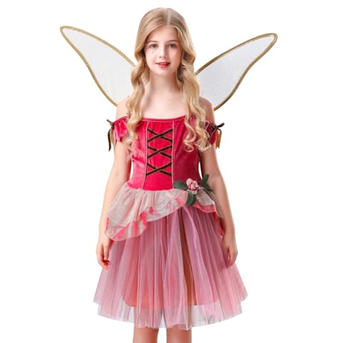 IBAKOM Halloween-Kostüm für Mädchen: Tüllkleid aus Samt, Rüschen, mit Flügeln, Karnevalskostüm, Fancy Cosplay-Kleid für Kinder, Rot, 6-7 Jahre IBAKOM Halloween-Kostüm für Mädchen: Tüllkleid aus Samt, Rüschen, mit Flügeln, Karnevalskostüm, Fancy Cosplay-Kleid für Kinder, Rot, 6-7 Jahre von IBAKOM