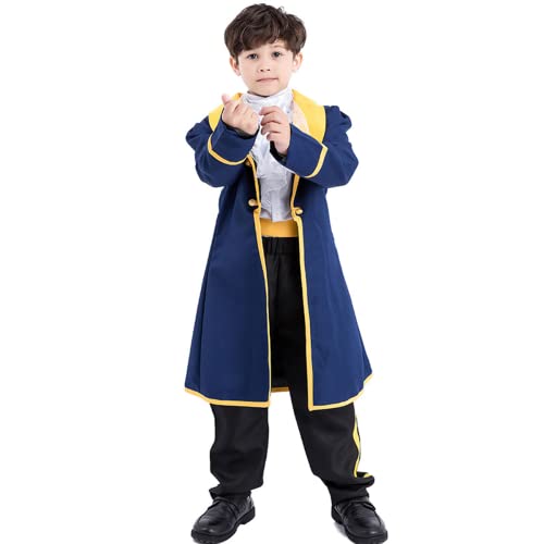 IBAKOM Kinder Jungen Kostüm Schönheit und das Biest Prinz Charming King Cosplay Kostüme Karneval Halloween Langarm Jacke Hosen Anzüge Sets Dunkelblau 14-15 Jahre von IBAKOM