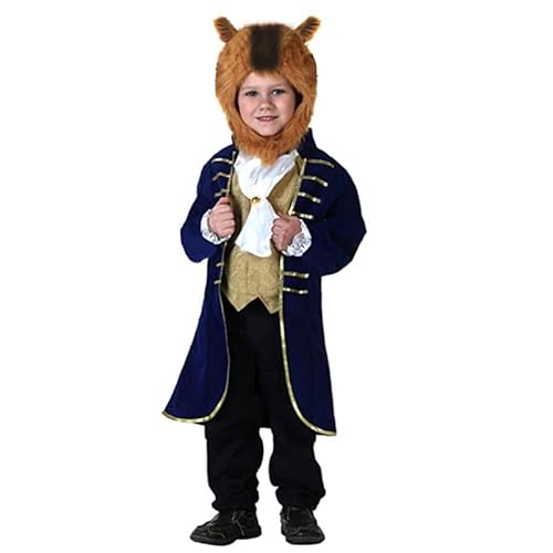 IBAKOM Kinder Jungen Kostüm Schönheit und das Biest Prinz Charming King Cosplay Kostüme Karneval Halloween Langarm Jacke Hosen Anzüge Sets Marineblau 10-12 Jahre von IBAKOM