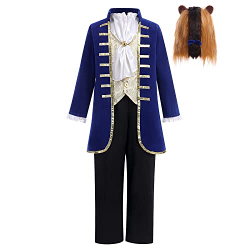 IBAKOM Kinder Jungen Verkleidungen Die Schöne Und Das Biest Prinz Charmant König Cosplay Kostüme Karneval Halloween Langarm Jacke Hose Kostüme Sets Marineblau 10-12 Jahre von IBAKOM