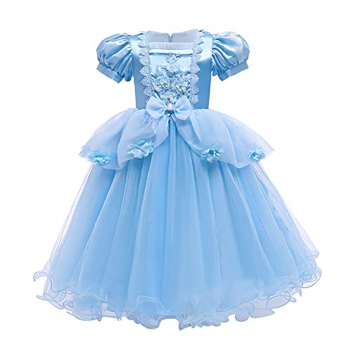 IBAKOM Kinder Mädchen Aschenputtel Kostüm Prinzessin Kleid Sophia Rapunzel Märchen Cosplay Fasching Karneval Halloween Geburtstagsfeier Festkleid Blau 1 3-4 Jahre von IBAKOM