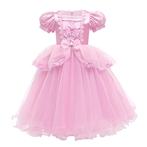 IBAKOM Kinder Mädchen Aschenputtel Kostüm Prinzessin Kleid Sophia Rapunzel Märchen Cosplay Fasching Karneval Halloween Geburtstagsfeier Festkleid Rosa 2 7-8 Jahre von IBAKOM