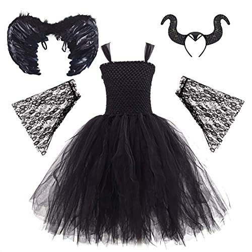 IBAKOM Kinder Mädchen Hexe Kostüm Böse Königin Halloween Cosplay Karneval Fasching Verkleidung Horn Stirnband Feder Flügel Umhang Cape Outfits Schwarz - Handschuhe 9-10 Jahre IBAKOM Kinder Mädchen Hexe Kostüm Böse Königin Halloween Cosplay Karneval Fasching Verkleidung Horn Stirnband Feder Flügel Umhang Cape Outfits Schwarz - Handschuhe 9-10 Jahre von IBAKOM