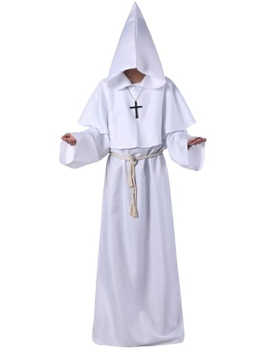 IBAKOM Mönchskostüm Männer: Mittelalterliches Priesterkleid, Renaissance-Cosplay-Kostüm mit Kapuze, Renaissance-Mönch Outfit mit Kapuze – Fantasie-Kostüm für Halloween, Weiß, M IBAKOM Mönchskostüm Männer: Mittelalterliches Priesterkleid, Renaissance-Cosplay-Kostüm mit Kapuze, Renaissance-Mönch Outfit mit Kapuze – Fantasie-Kostüm für Halloween, Weiß, M von IBAKOM