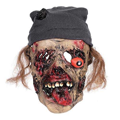 Halloween Gesichtsschutz Clown Hexe Attentäter Kopfabdeckung Zombie Teufel Ghost Geist Faultiermaske mit Haar Horror Gruselig Party Requisiten Cosplay Kostüm für Mottoparty Nachtclub Augapfelskull von IBLUELOVER