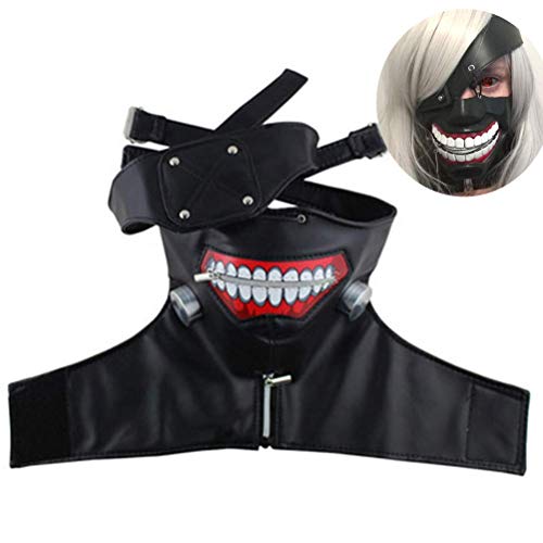 IBLUELOVER Ghoul Gesichtsschutz Kaneki Ken Cosplay Kostüm Set Japanischer Anime Augenklappe Show Halloween Zubehör Party Fasching Requisiten für Performing Festival Karneval Fastnacht von IBLUELOVER