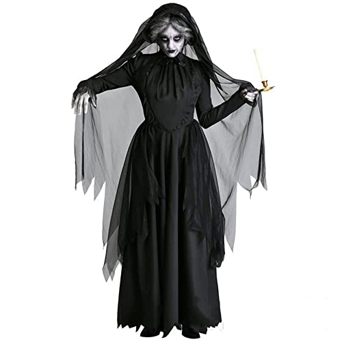 IBLUELOVER Hexen Kostüm Damen Halloween Kleidung mit Kapuze Geisterbraut Cosplay Karneval Umhang Teufel Vampir Zubehör Horror Party Hexenkleid Fasching Cape Frauen von IBLUELOVER