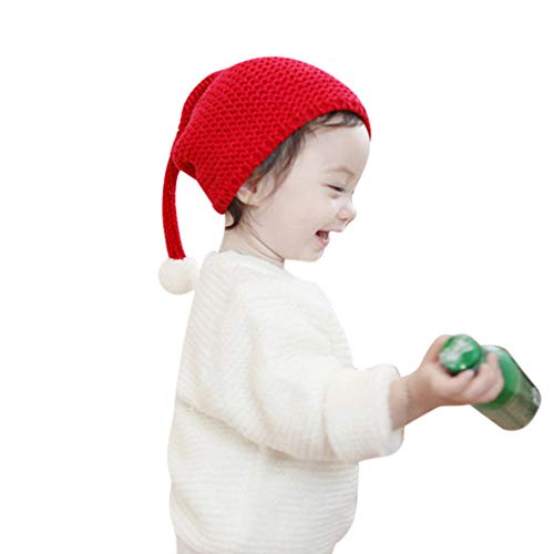 IBLUELOVER Strickmütze Kinder Weihnachten Mütze Gestrickt Kleinkind Nikolausmütze mit Bommel Weihnachtenmütze Elf Baby Wintermütze Weiche Weihnachtself Beanie Cap Nikolaus Kostüm für Mädchen Junge von IBLUELOVER