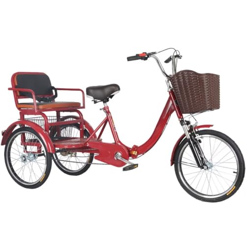 Dreirad für Erwachsene Zusammenklappbares Dreirad für Senioren, Rikscha-Dreirad für Erwachsene, Freizeitmobil, 20-Zoll-Tandem-Dreirad mit Rücksitz, Vorderradgabel mit Stoßdämpfer, empfindliche Doppel von IBOWZ