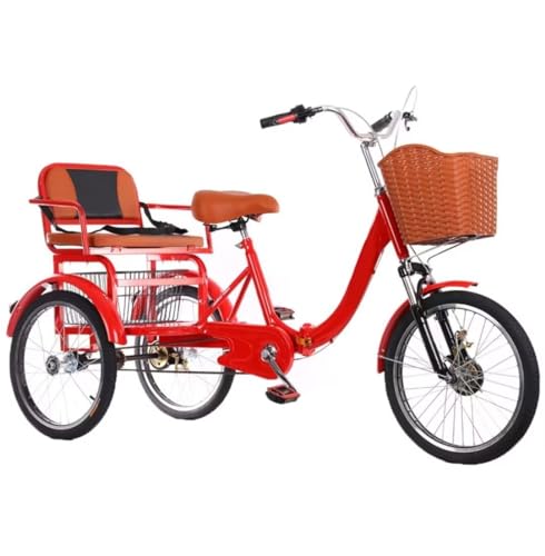 Dreirad für Erwachsene Zusammenklappbares Dreirad für Senioren, Rikscha-Dreirad für Erwachsene, Freizeitmobil, 20-Zoll-Tandem-Dreirad mit Rücksitz, Vorderradgabel mit Stoßdämpfer, empfindliche Doppel von IBOWZ