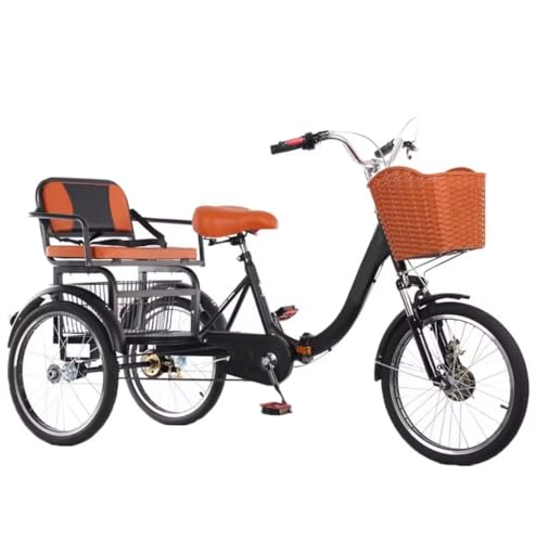 Dreirad für Erwachsene Zusammenklappbares Dreirad für Senioren, Rikscha-Dreirad für Erwachsene, Freizeitmobil, 20-Zoll-Tandem-Dreirad mit Rücksitz, Vorderradgabel mit Stoßdämpfer, empfindliche Doppel von IBOWZ