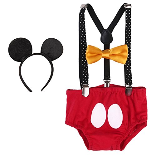 Baby Mickey Mouse 1./2./3. Geburtstag Halloween Kostüm Outfit Unterhose+Fliege+Y-Form Hosenträger+Maus Ohren 4pcs Bekleidungssets Fotoshooting Kostüm für Unisex Jungen Mädchen 0094 Rot 3-6 Monate Baby Mickey Mouse 1./2./3. Geburtstag Halloween Kostüm Outfit Unterhose+Fliege+Y-Form Hosenträger+Maus Ohren 4pcs Bekleidungssets Fotoshooting Kostüm für Unisex Jungen Mädchen 0094 Rot 3-6 Monate von IBTOM CASTLE