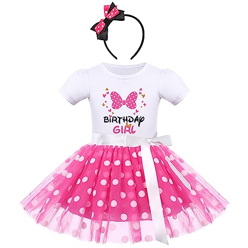 Eltern-kind-kleid Baby Geburtstag Partykleid Kurzarm Gepunktet Tutu Tüll Prinzessin Kleid mit Stirnband Set für Fasching Karneval Kostüm Weihnachten Festlich Outfit Weiß & bow Rosa 2-3 Jahre von IBTOM CASTLE