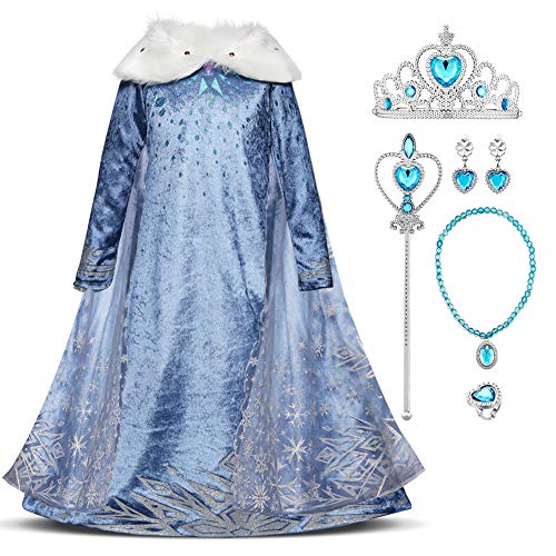 Frozen Princess Mädchen Prinzessin ELSA Anna Cosplay Kleid Eiskönigin Prinzessinkostüm Verkleiden Blumen Geburtstag Festlich Partykleid Kinder Halloween Weihnachten Karneval Kostüm Blau 4 2-3 Jahre von IBTOM CASTLE