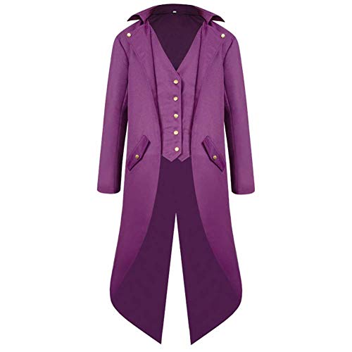 Herren-Frackjacke, Gothic, Steampunk, Viktorianischer Victorian, VTG, Halloween-Kostüm, langer Mantel Cosplay Frack Uniform Langarm Smoking Männer Für Karneval Vintage Party Verkleidung Violett XL Herren-Frackjacke, Gothic, Steampunk, Viktorianischer Victorian, VTG, Halloween-Kostüm, langer Mantel Cosplay Frack Uniform Langarm Smoking Männer Für Karneval Vintage Party Verkleidung Violett XL von IBTOM CASTLE