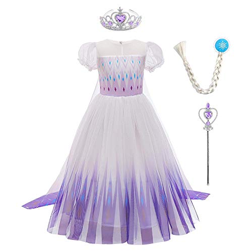 IBTOM CASTLE Eiskönigin 2 Prinzessin ELSA Kostüm Ice Queen Kinder Kleid Weißes Prinzessinnen-Kostüm Schneekönigin Kostüme Cosplay Fasching Geburtstag Kleider Lange Ärmel mit Zubehör Lila 3-4 Jahre von IBTOM CASTLE